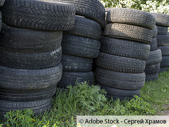 40 illegal abgeladene Reifen in einem Waldstück gefunden